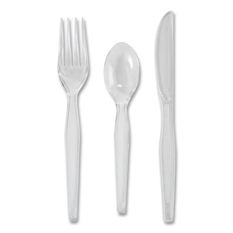 DIXIE FOOD SERVICE Heavyweight Polystyrene Cutlery, Fork/Knife/Spoon, Plastic, Clear, 180/Pack, 10 Packs/Carton (DXECH0369DX7) thumbnail 2