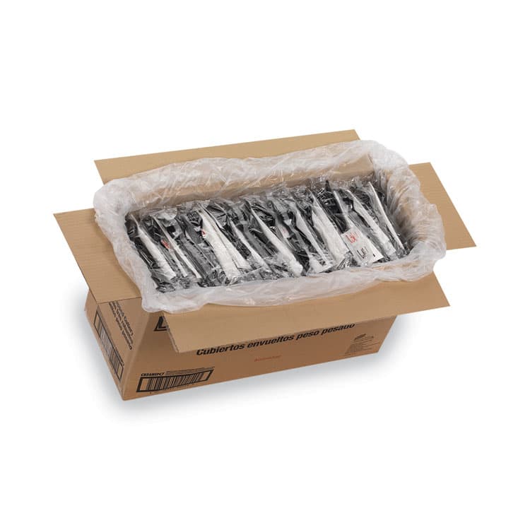 DIXIE FOOD SERVICE Wrapped Tableware/Napkin Packets, Mediumweight, Fork/Knife/Napkin/Spoon, Plastic, Black, 250/Carton (DXECH56NSPC7) thumbnail 4