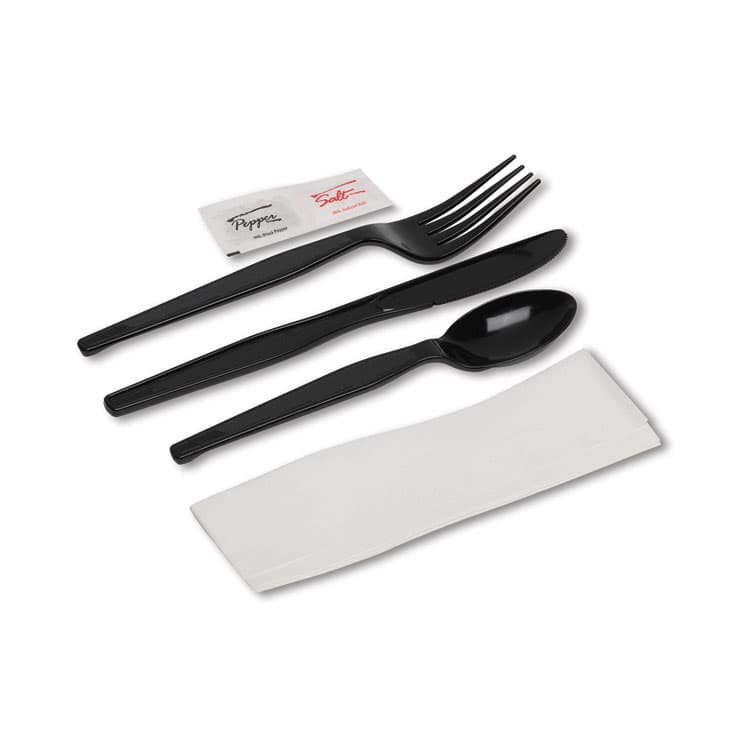 DIXIE FOOD SERVICE Wrapped Tableware/Napkin Packets, Mediumweight, Fork/Knife/Napkin/Spoon, Plastic, Black, 250/Carton (DXECH56NSPC7) thumbnail 2