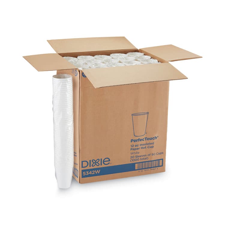 DIXIE FOOD SERVICE PerfecTouch Hot/Cold Cups, 12 oz, Paper, White, 50/Bag, 20 Bags/Carton (DXE5342W)