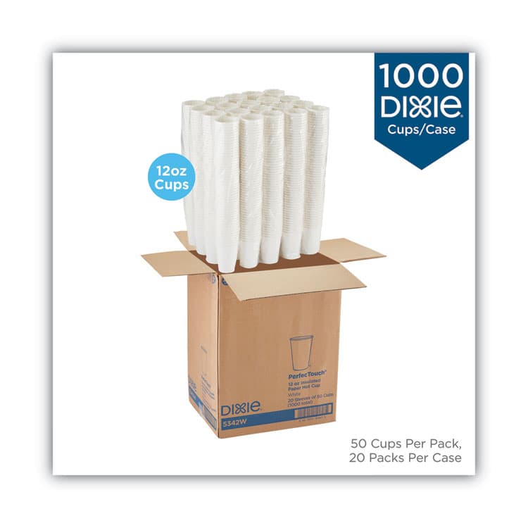 DIXIE FOOD SERVICE PerfecTouch Hot/Cold Cups, 12 oz, Paper, White, 50/Bag, 20 Bags/Carton (DXE5342W) thumbnail 2