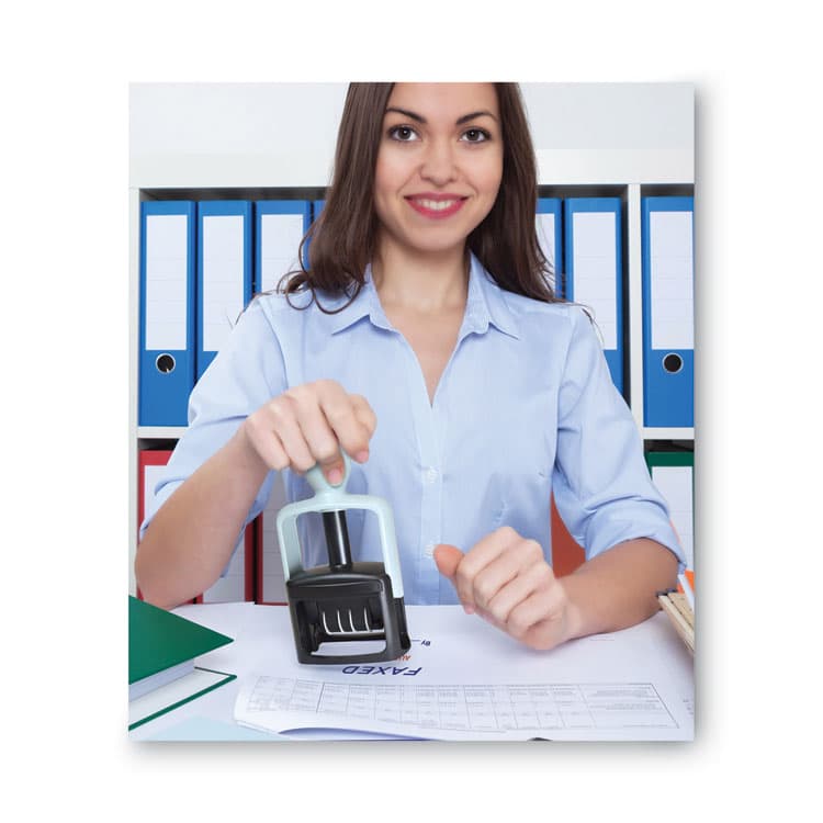 CONSOLIDATED STAMP Model S 360 Two-Color Message Dater, 1.75 x 1, "Faxed," Self-Inking, Blue/Red (COS011032) thumbnail 4