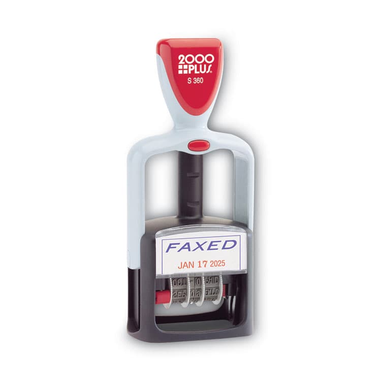 CONSOLIDATED STAMP Model S 360 Two-Color Message Dater, 1.75 x 1, "Faxed," Self-Inking, Blue/Red (COS011032)