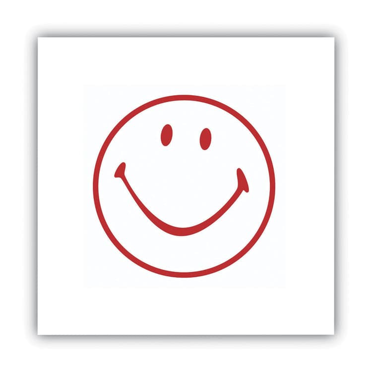 CONSOLIDATED STAMP Pre-Inked Round Stamp, Smiley, 0.63" dia, Red (COS030725) thumbnail 2
