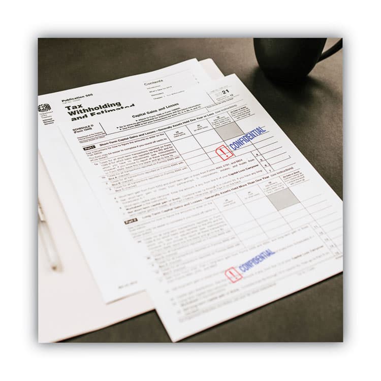 CONSOLIDATED STAMP Pre-Inked Shutter Stamp, Red/Blue, CONFIDENTIAL, 1.63 x 0.5 (COS035536) thumbnail 4