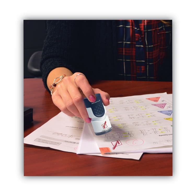 CONSOLIDATED STAMP Pre-Inked Round Stamp, Check Mark, 0.63" dia, Red (COS035658) thumbnail 3