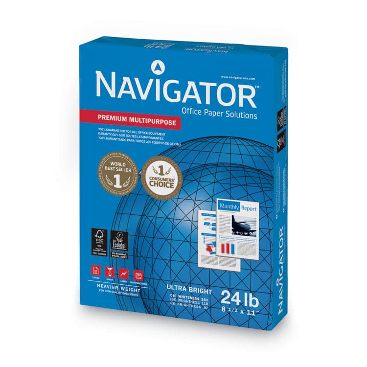 NAVIGATOR NORTH AMERICA Premium Multipurpose Copy Paper, 97 Bright, 24 lb Bond Weight, 8.5 x 11, White, 500 Sheets/Ream, 10 Reams/Carton (SNANMP1124) thumbnail 2