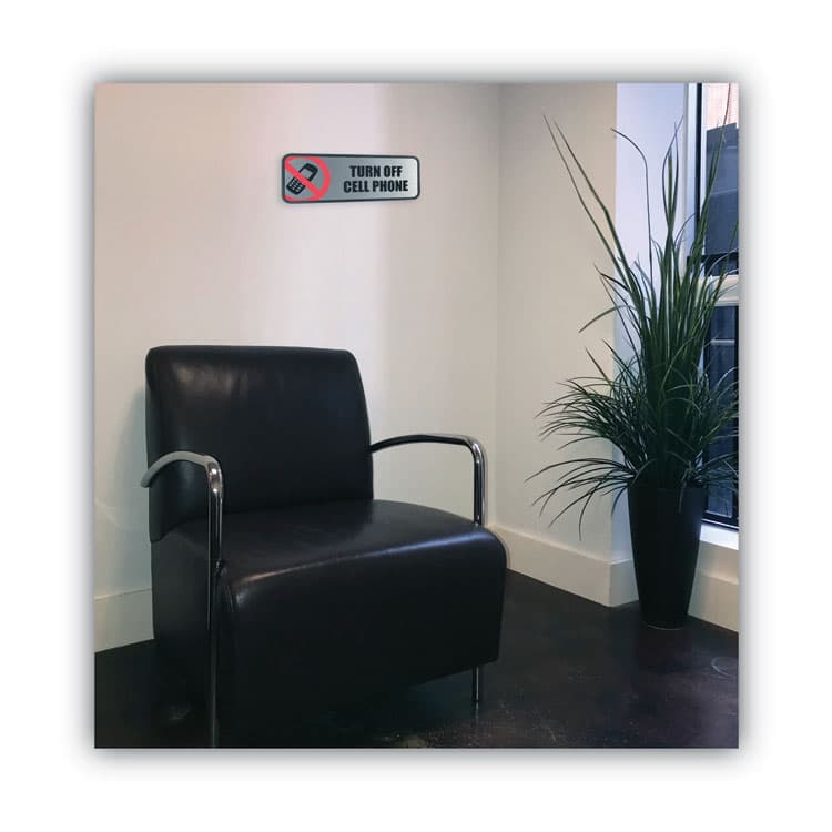 CONSOLIDATED STAMP Brushed Metal Office Sign, Turn Off Cell Phone, 9 x 3, Silver/Red (COS098211) thumbnail 3