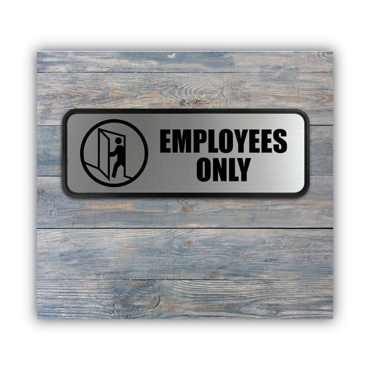 CONSOLIDATED STAMP Brushed Metal Office Sign, Employees Only, 9 x 3, Silver (COS098206) thumbnail 3