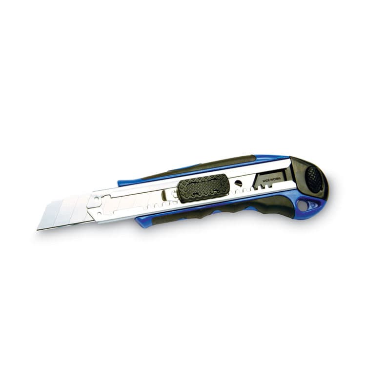 CONSOLIDATED STAMP Heavy-Duty Snap Blade Utility Knife, Four 8-Point Blades, Retractable 4" Blade, 5.5" Plastic/Rubber Handle, Blue (COS091514) thumbnail 3