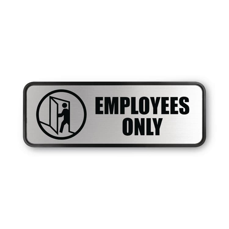 CONSOLIDATED STAMP Brushed Metal Office Sign, Employees Only, 9 x 3, Silver (COS098206)