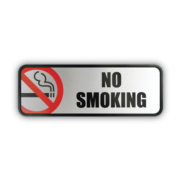 CONSOLIDATED STAMP Brush Metal Office Sign, No Smoking, 9 x 3, Silver/Red (COS098207)