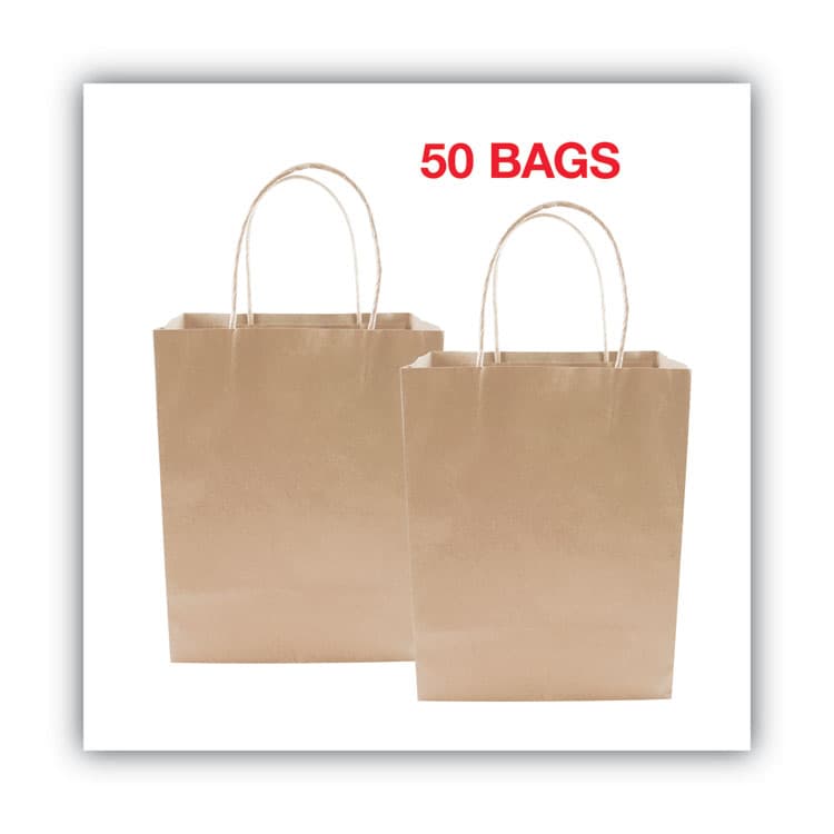 CONSOLIDATED STAMP Premium Shopping Bag, Rope Handles, 8" x 4" x 10.25", Kraft, 50/Box (COS098375) thumbnail 3