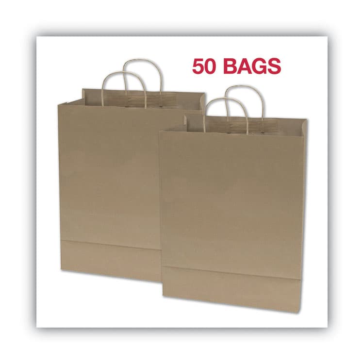 CONSOLIDATED STAMP Premium Shopping Bag, Rope Handles, 12" x 6.5" x 17", Kraft, 50/Box (COS091566) thumbnail 4