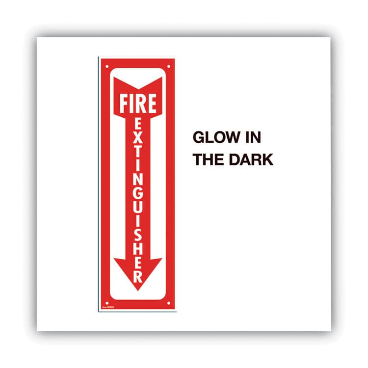 CONSOLIDATED STAMP Glow-In-The-Dark Safety Sign, Fire Extinguisher, 4 x 13, Red (COS098063) thumbnail 3