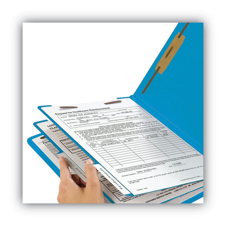 SMEAD MANUFACTURING CO. Colored End Tab Classification Folders, Straight Tab, Expands 2", 2 Dividers, 6 Fasteners, Letter Size, Blue, 10/Box (SMD26836) thumbnail 4