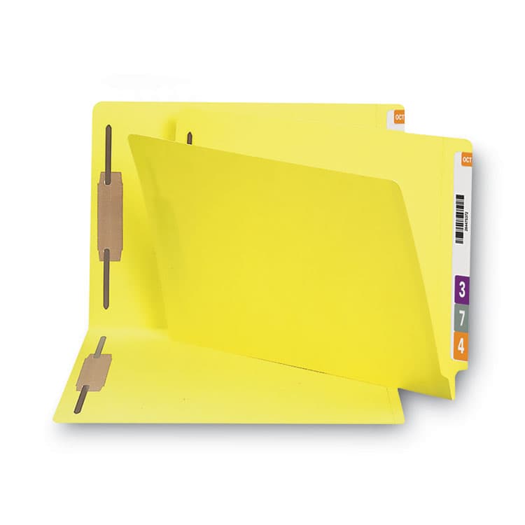 SMEAD MANUFACTURING CO. Heavyweight Colored End Tab Fastener Folders, Straight Tab, Expands 0.75", 2 Fasteners, Legal Size, Yellow, 50/Box (SMD28940) thumbnail 2