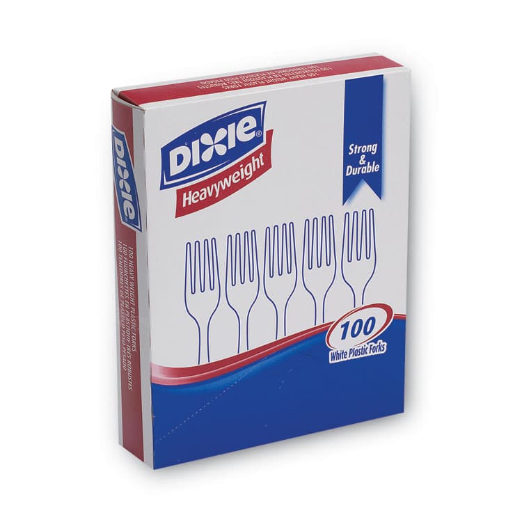DIXIE FOOD SERVICE Plastic Cutlery, Heavyweight Fork, White, 100/Box (DXEFH207)