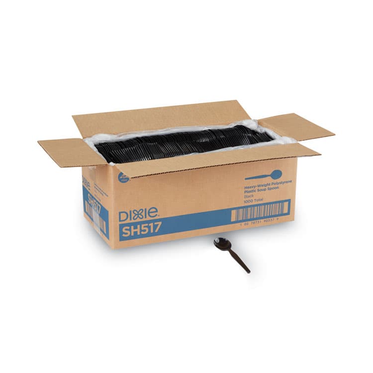 DIXIE FOOD SERVICE Plastic Cutlery, Heavyweight Soup Spoon, Black, 1,000/Carton (DXESH517)
