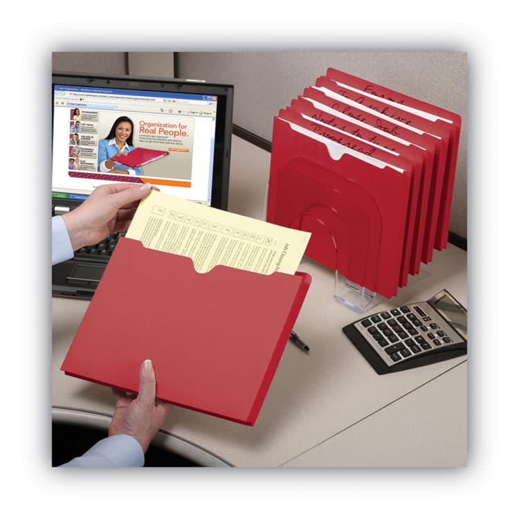SMEAD MANUFACTURING CO. Colored File Jackets with Reinforced Double-Ply Tab, Straight Tab, Letter Size, Red, 50/Box (SMD75569) thumbnail 2