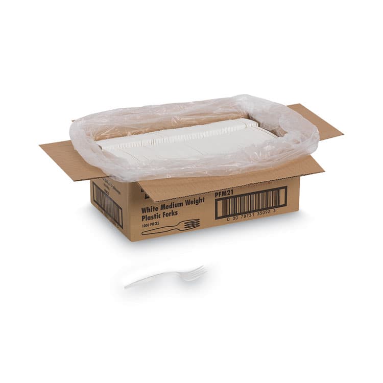 DIXIE FOOD SERVICE Plastic Cutlery, Mediumweight Fork, Plastic, White, 1,000/Carton (DXEPFM21)