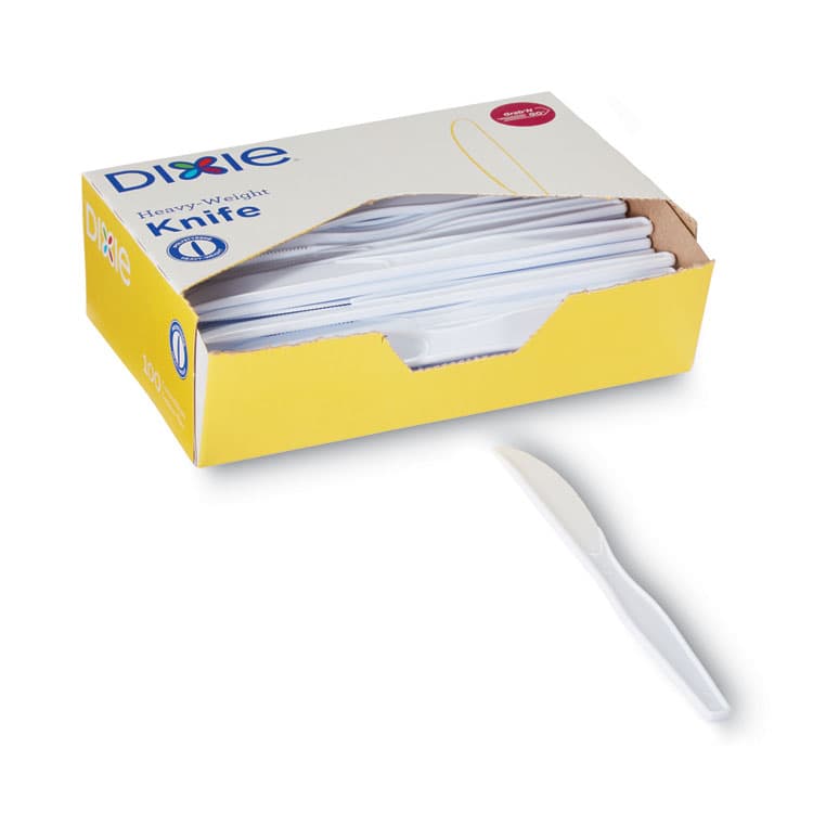 DIXIE FOOD SERVICE Plastic Cutlery, Heavyweight Knife, White, 100/Box (DXEKH207)