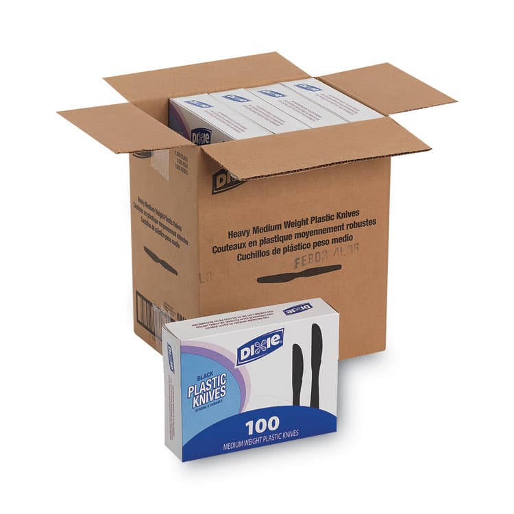 DIXIE FOOD SERVICE Plastic Tableware, Heavy Mediumweight Knife, Black, 100/Box, 10 Boxes/Carton (DXEKM507CT)