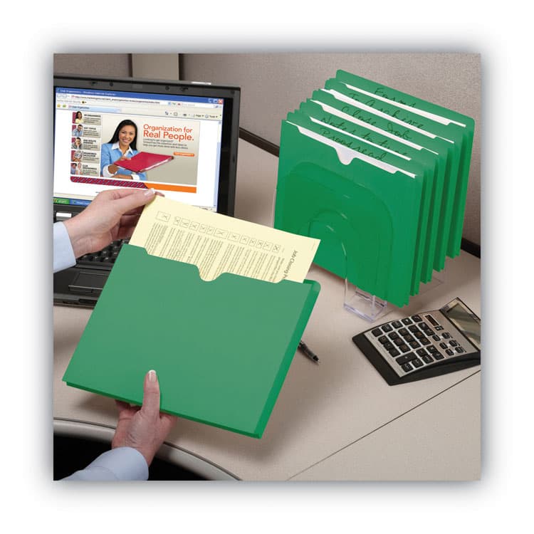 SMEAD MANUFACTURING CO. Colored File Jackets with Reinforced Double-Ply Tab, Straight Tab, Letter Size, Green, 50/Box (SMD75563) thumbnail 3