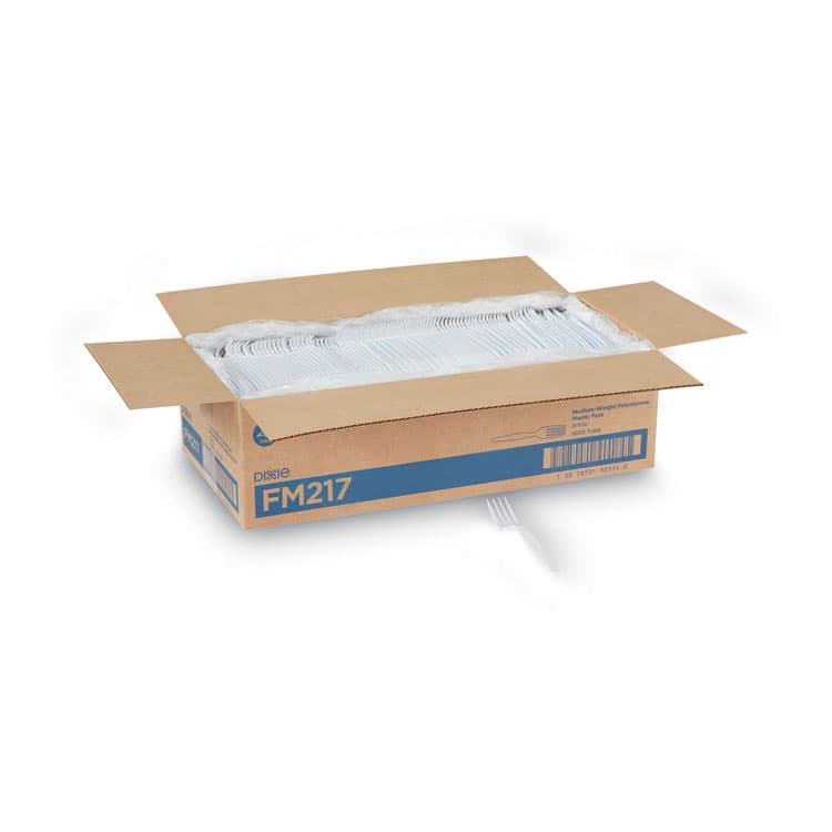 DIXIE FOOD SERVICE Plastic Cutlery, Heavy Mediumweight Fork, White, 1,000/Carton (DXEFM217)