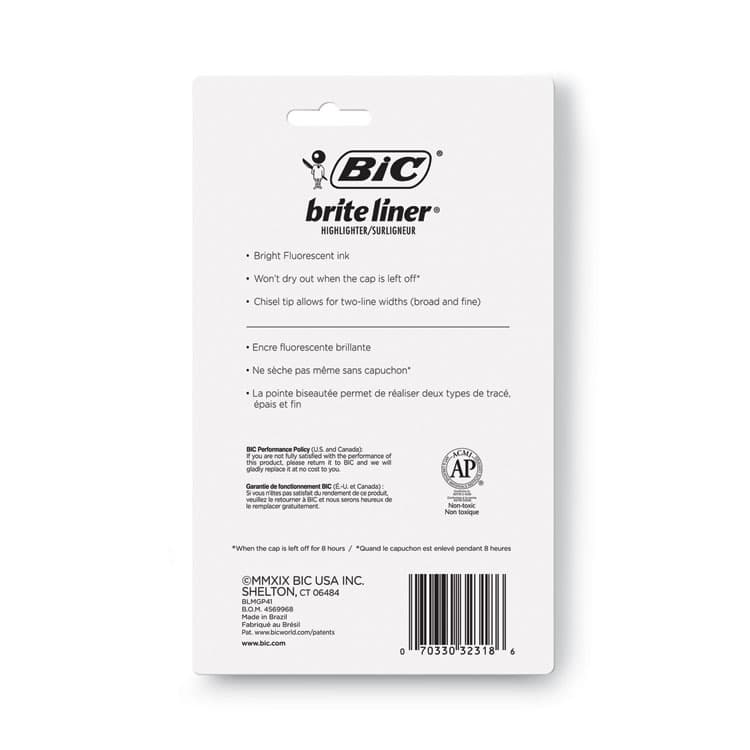 BIC CORP. Brite Liner Tank-Style Highlighter, Assorted Ink Colors, Chisel Tip, Assorted Barrel Colors, 4/Set (BICBLMGP41ASST) thumbnail 3
