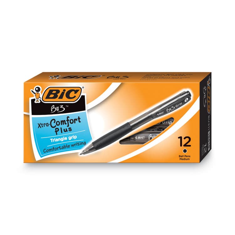 BIC CORP. BU3 Ballpoint Pen, Retractable, Bold 1 mm, Black Ink, Smoke/Black Barrel, Dozen (BICBU311BK)
