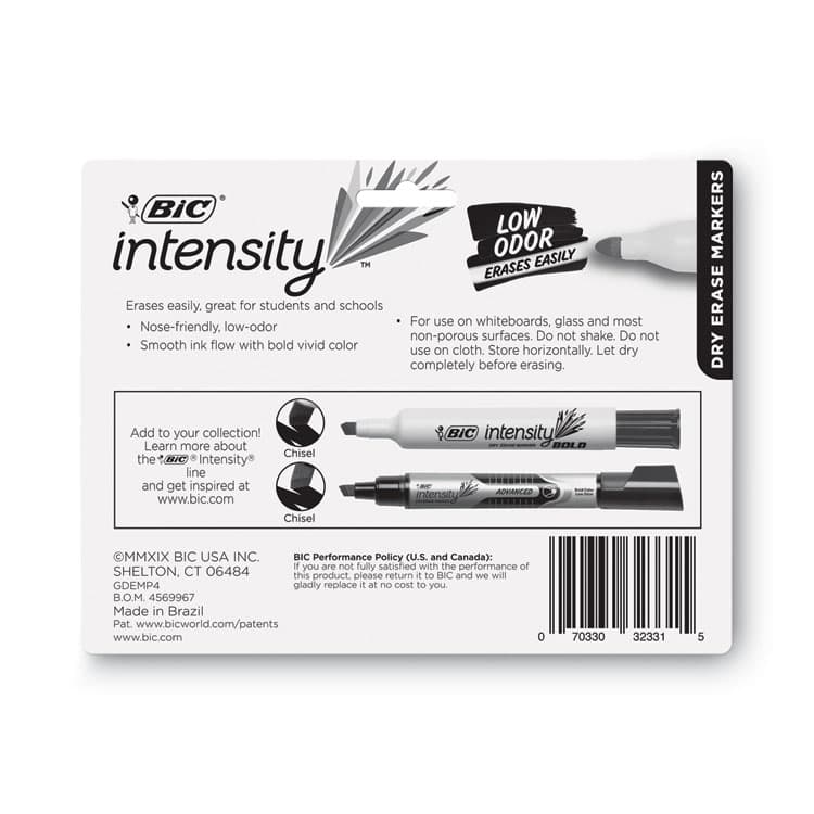 BIC CORP. Intensity Low Odor Chisel-Tip Dry Erase Marker, Chisel Tip, Assorted Colors, 4/Set (BICGDEMP41ASST) thumbnail 3