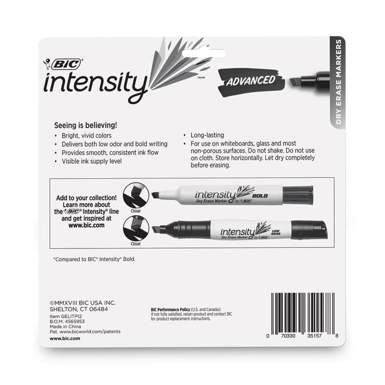 BIC CORP. Intensity Advanced Dry Erase Marker, Tank-Style, Broad Chisel Tip, Assorted Colors, Dozen (BICGELITP121AST) thumbnail 3