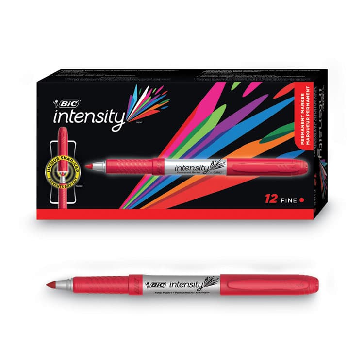 BIC CORP. Intensity Fine Tip Permanent Marker, Fine Bullet Tip, Rambunctious Red, Dozen (BICGPM11RD)