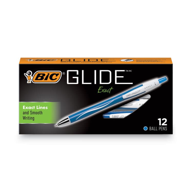 BIC CORP. GLIDE Exact Ballpoint Pen, Retractable, Fine 0.7 mm, Blue Ink, Blue Barrel, Dozen (BICVCGN11BE)