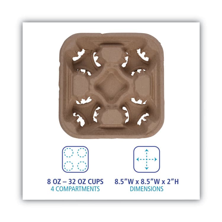 BOARDWALK Cup Carrier Tray, 8 oz to 32 oz, Four Cups, Kraft, 300/Carton (BWK4CUPCARRIER) thumbnail 3
