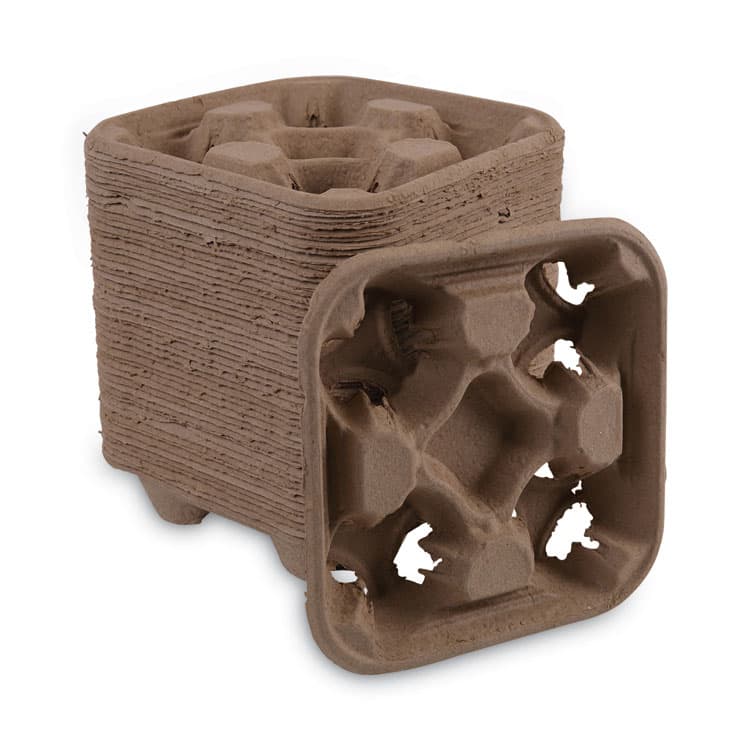 BOARDWALK Cup Carrier Tray, 8 oz to 32 oz, Four Cups, Kraft, 300/Carton (BWK4CUPCARRIER)