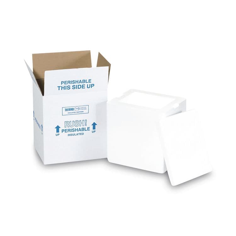 THE PACKAGING WHOLESALERS Insulated Shipping Container, 1.5" Foam Insert, 9" x 11" x 15", White/Blue (PKG212C)