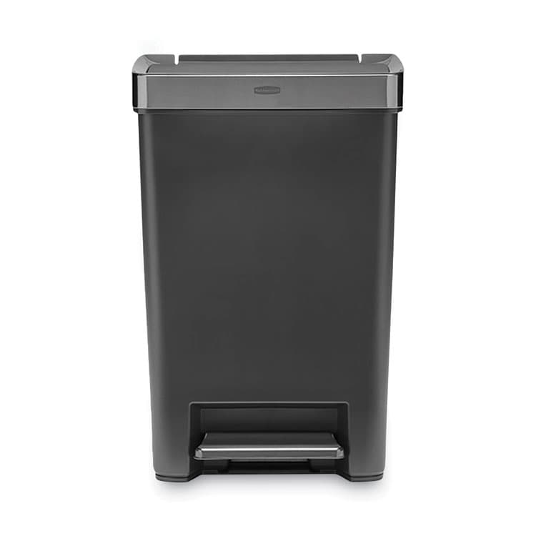 RUBBERMAID COMMERCIAL PROD. Premier Series III Step-On Waste Container, 12.4 gal, Plastic, Black/Stainless Steel (RCP2120983)