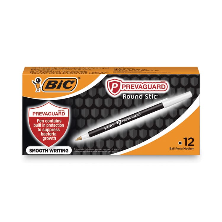 BIC CORP. PrevaGuard Round Stic Ballpoint Pen, Stick, Medium 1 mm, Black Ink, Black Barrel, Dozen (BICGSAM11BK) thumbnail 2