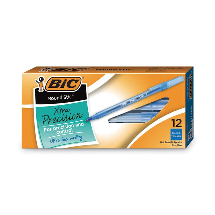 BIC CORP. Round Stic Xtra Precision Ballpoint Pen, Stick, Fine 0.8 mm, Blue Ink, Translucent Blue Barrel, Dozen (BICGSF11BE) thumbnail 3
