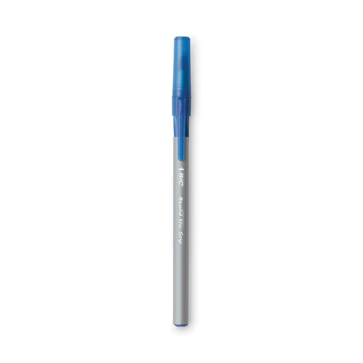 BIC CORP. Round Stic Grip Xtra Comfort Ballpoint Pen, Stick, Fine 0.8 mm, Blue Ink, Gray/Blue Barrel, Dozen (BICGSFG11BE) thumbnail 2