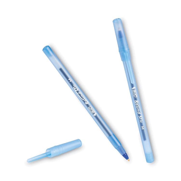 BIC CORP. Round Stic Xtra Life Ballpoint Pen, Stick, Medium 1 mm, Blue Ink, Translucent Blue Barrel, Dozen (BICGSM11BE) thumbnail 4
