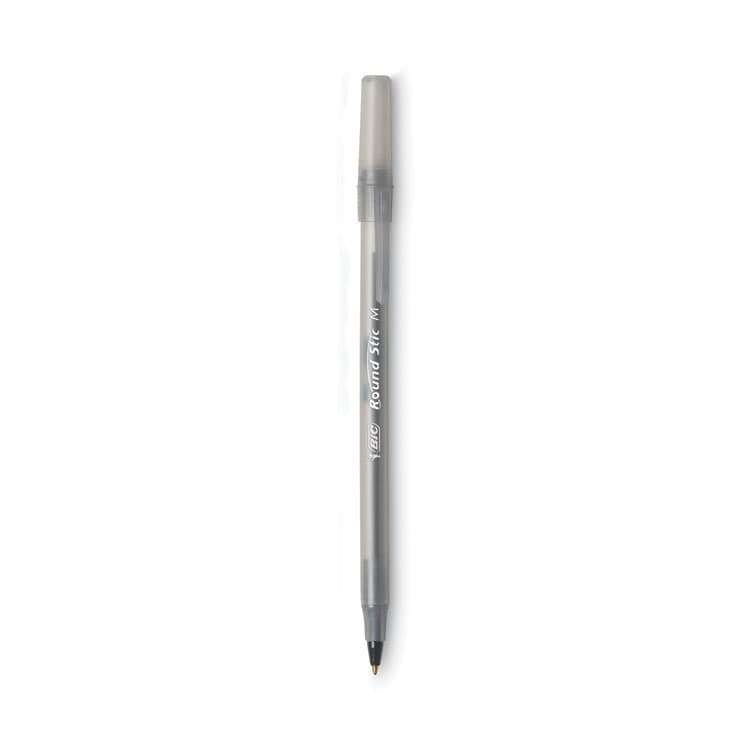 BIC CORP. Round Stic Xtra Life Ballpoint Pen, Stick, Medium 1 mm, Black Ink, Translucent Black Barrel, Dozen (BICGSM11BK) thumbnail 2