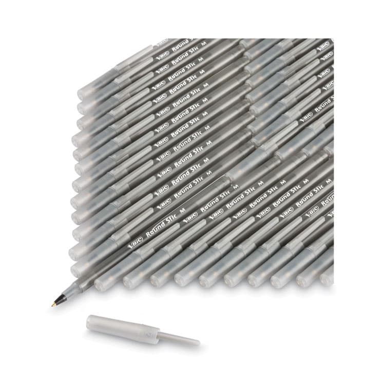 BIC CORP. Round Stic Xtra Life Ballpoint Pen, Stick, Medium 1 mm, Black Ink, Translucent Black Barrel, Dozen (BICGSM11BK) thumbnail 4