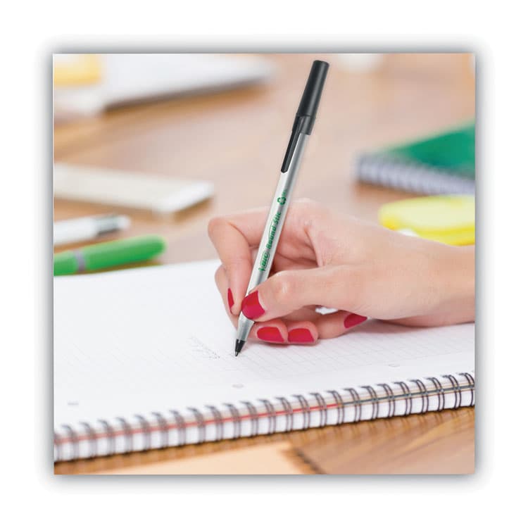 BIC CORP. Ecolutions Round Stic Ballpoint Pen Value Pack, Stick, Medium 1 mm, Black Ink, Clear Barrel, 50/Pack (BICGSME509BK) thumbnail 4