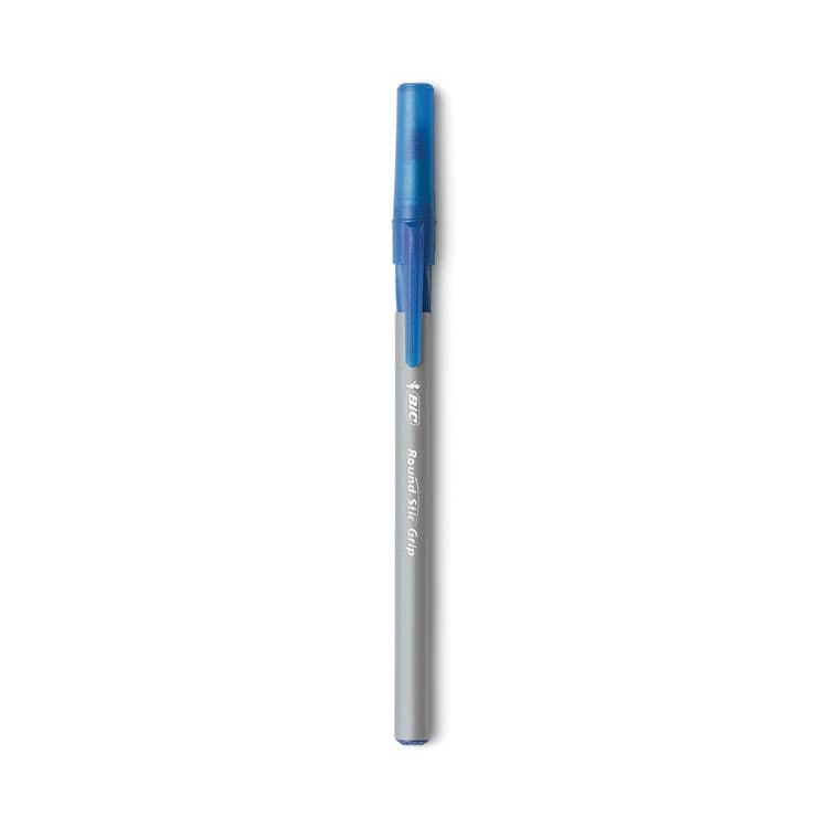 BIC CORP. Round Stic Grip Xtra Comfort Ballpoint Pen, Easy-Glide System, Stick, Medium 1.2 mm, Blue Ink, Gray/Blue Barrel, Dozen (BICGSMG11BE) thumbnail 2