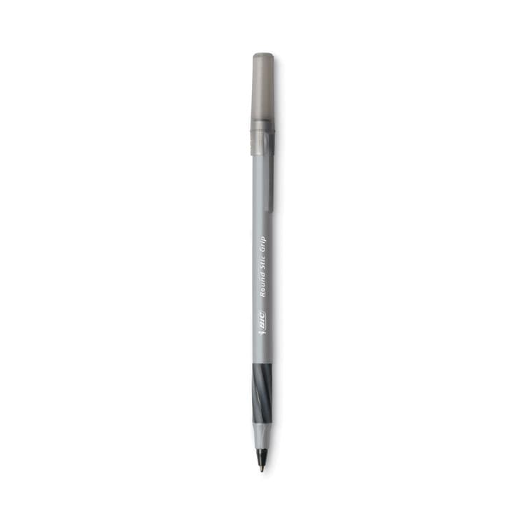 BIC CORP. Round Stic Grip Xtra Comfort Ballpoint Pen, Easy-Glide System, Stick, Medium 1.2 mm, Black Ink, Gray/Black Barrel, Dozen (BICGSMG11BK) thumbnail 2