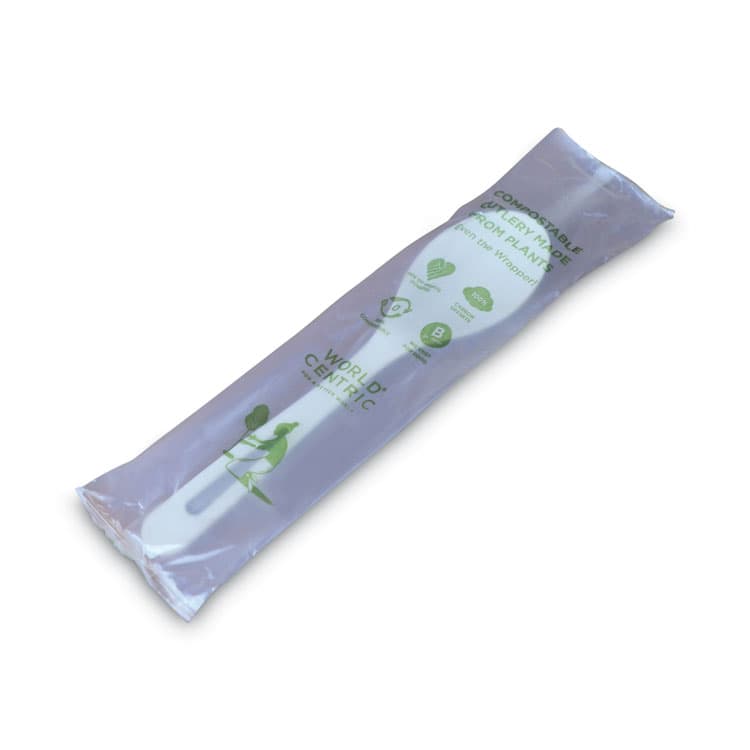 WORLD CENTRIC TPLA Wrapped Cutlery, Spoon, Plastic, Light Beige, 750/Carton (WORSPPSI) thumbnail 2