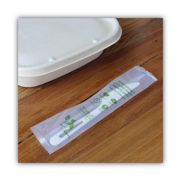 WORLD CENTRIC TPLA Wrapped Cutlery, Knife, Plastic, Light Beige, 750/Carton (WORKNPSI) thumbnail 2